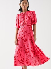 LK Bennett Pink Petite Petite Jem Desert Rose & Rio Viscose Wildflower Tea Dress - Image 4 of 4
