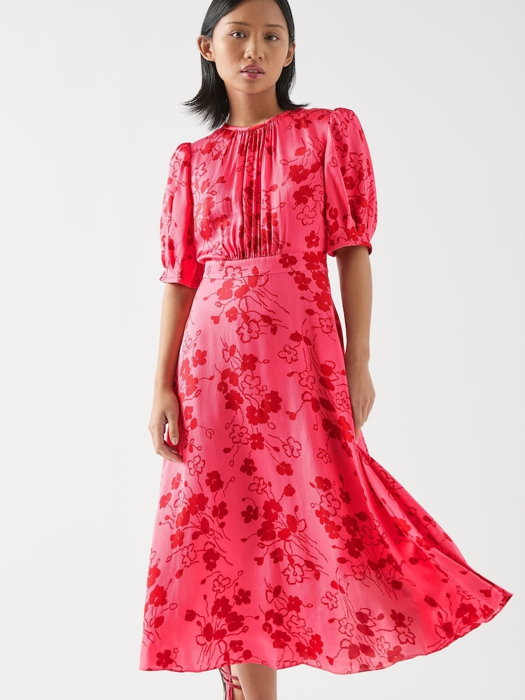 LK Bennett Pink Petite Petite Jem Desert Rose & Rio Viscose Wildflower Tea Dress - Image 4 of 4