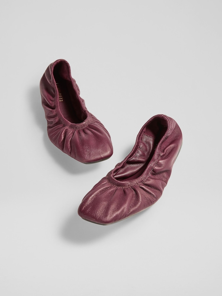 LK Bennett Red Tayla Bordeaux Nappa Leather Folded Ballerinas - Image 1 of 4