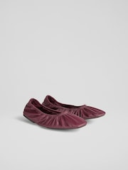 LK Bennett Red Tayla Bordeaux Nappa Leather Folded Ballerinas - Image 3 of 4