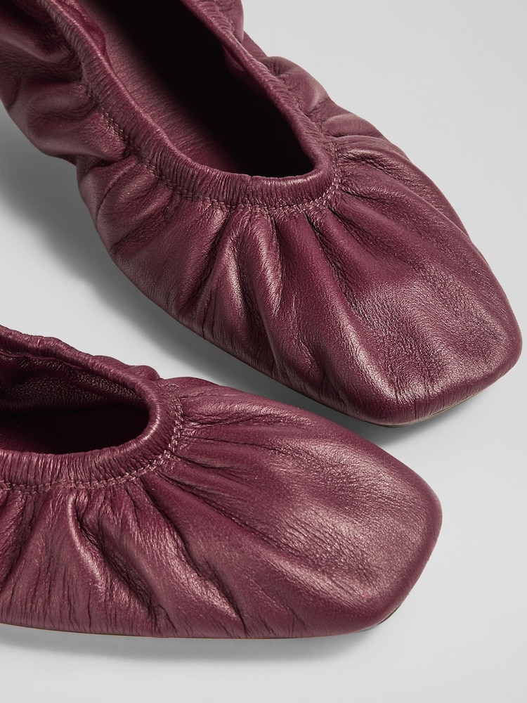 LK Bennett Red Tayla Bordeaux Nappa Leather Folded Ballerinas - Image 4 of 4