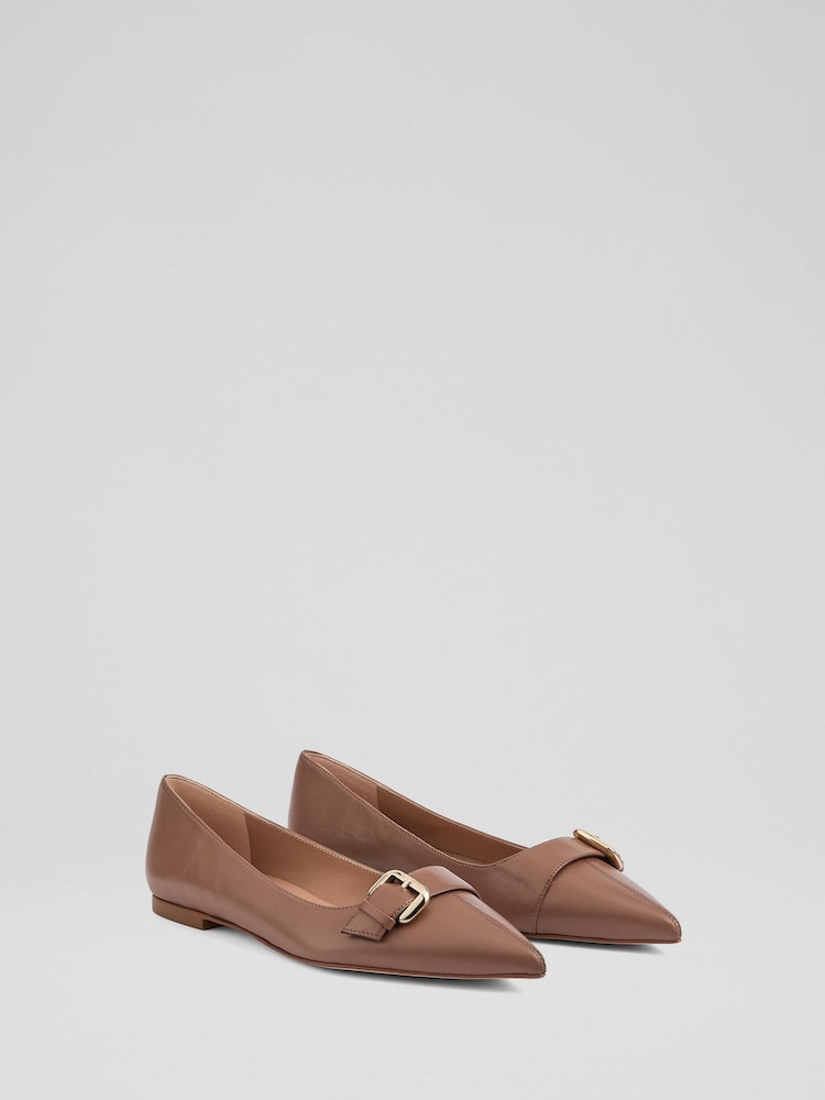 LK Bennett Natural Tory Nappa Leather Oloid Buckle Pointed Flats - Image 2 of 4 LK Bennett Natural Tory Nappa Leather Oloid Buckle Pointed Flats - Image 2 of 4