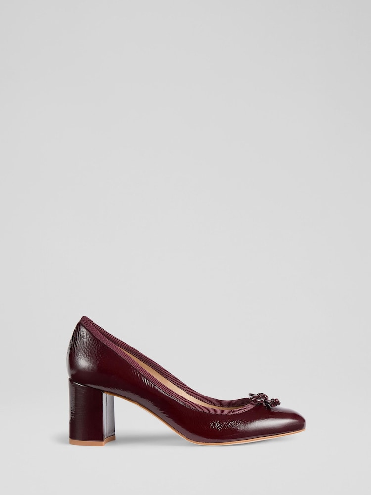 LK Bennett Red Juliette Bordeaux Crinkled Patent High Heel Grosgrain Ballerina Courts - Image 1 of 4