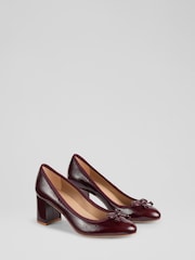 LK Bennett Red Juliette Bordeaux Crinkled Patent High Heel Grosgrain Ballerina Courts - Image 2 of 4