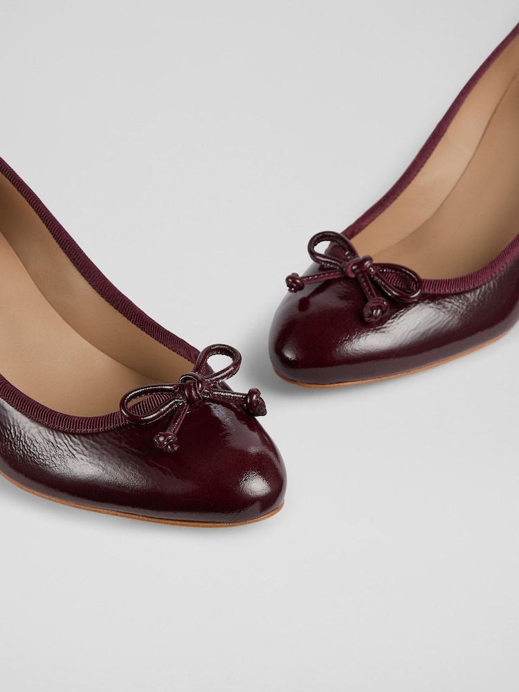 LK Bennett Red Juliette Bordeaux Crinkled Patent High Heel Grosgrain Ballerina Courts - Image 4 of 4