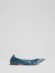 LK Bennett Blue Tilly Steel Crinkled Patent Pointed Ballerina Flats - Image 1 of 4