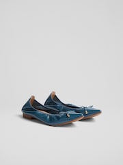 LK Bennett Blue Tilly Steel Crinkled Patent Pointed Ballerina Flats - Image 2 of 4