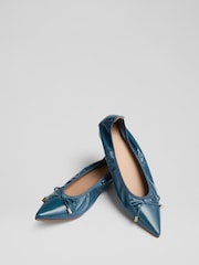 LK Bennett Blue Tilly Steel Crinkled Patent Pointed Ballerina Flats - Image 3 of 4