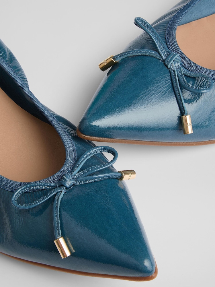 LK Bennett Blue Tilly Steel Crinkled Patent Pointed Ballerina Flats - Image 4 of 4