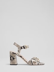 LK Bennett Natural Reeva Snake Effect Oloid Buckle Sandals - Image 1 of 4