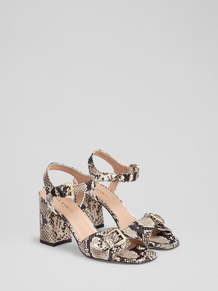 LK Bennett Natural Reeva Snake Effect Oloid Buckle Sandals - Image 2 of 4
