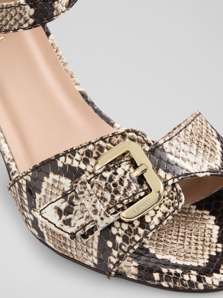 LK Bennett Natural Reeva Snake Effect Oloid Buckle Sandals - Image 4 of 4