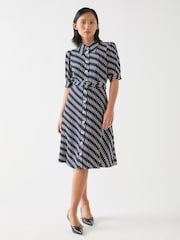 LK Bennett Blue Petite Valerie Spring Birch Viscose Printed Viscose Shirt Dress With Belt - Image 1 of 3
