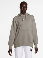 Nike College Grey Oversized Sportswear Phoenix Fleece Mini Swoosh Pullover Hoodie - Image 1 of 3
