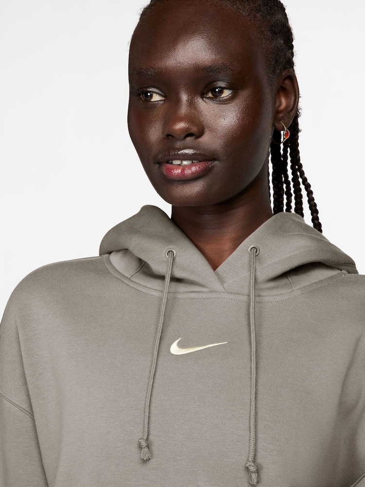 Nike College Grey Oversized Sportswear Phoenix Fleece Mini Swoosh Pullover Hoodie - Image 3 of 3
