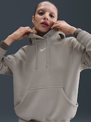 Nike College Grey Oversized Sportswear Phoenix Fleece Mini Swoosh Pullover Hoodie - Image 4 of 5