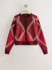 Red Sparkle Argyle Crew Neck Cardigan With Wool - Image 5 of 7