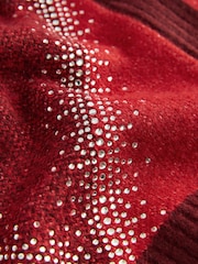 Red Sparkle Argyle Crew Neck Cardigan With Wool - Image 6 of 7