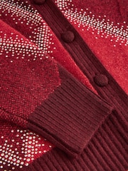 Red Sparkle Argyle Crew Neck Cardigan With Wool - Image 7 of 7