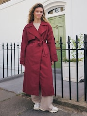 Berry Red Shower Resistant Trench Coat - Image 2 of 8