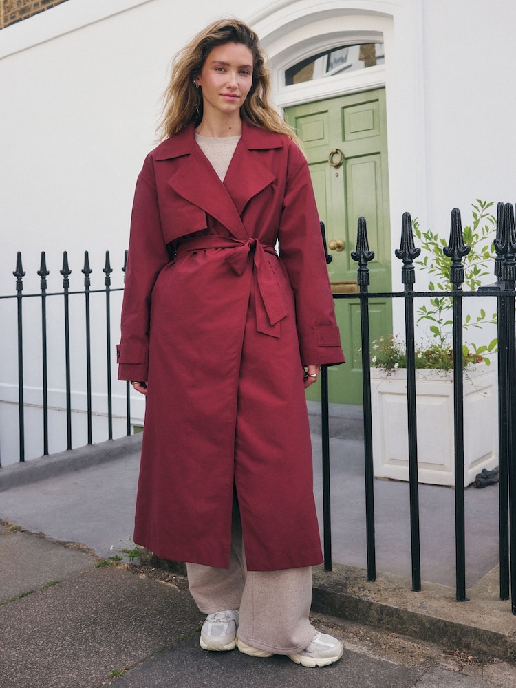 Berry Red Shower Resistant Trench Coat - Image 2 of 8