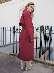Berry Red Shower Resistant Trench Coat - Image 4 of 8