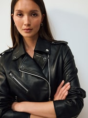 Black Faux Leather Biker Jacket - Image 1 of 11