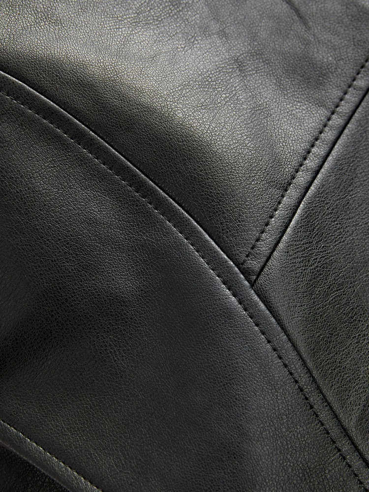 Black Faux Leather Biker Jacket - Image 11 of 11
