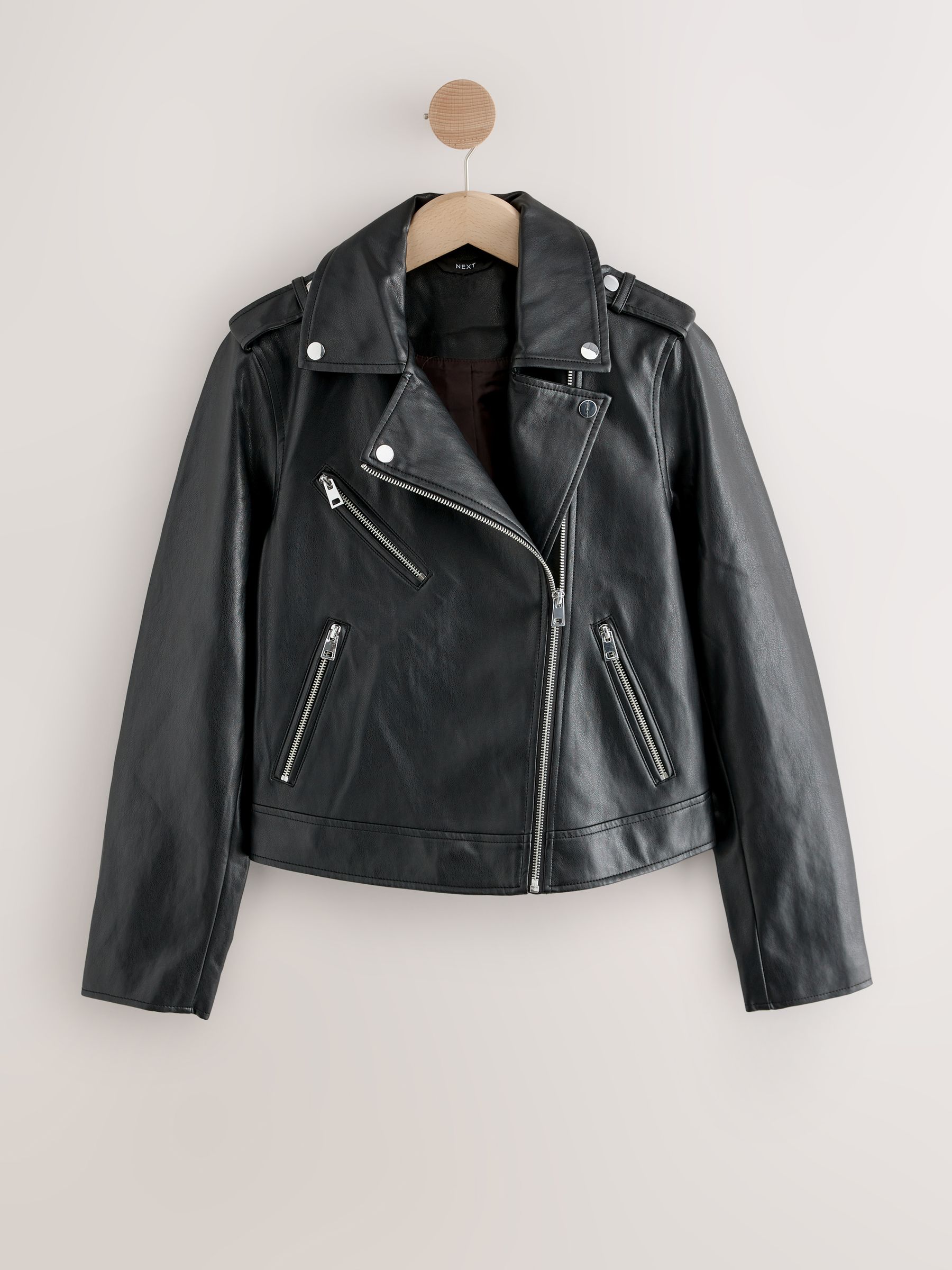 Buy Black Faux Leather Biker Jacket from Next Romania