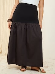 Friends Like These Black Curve Dropped Waist Maxi Skirt - Image 1 of 4