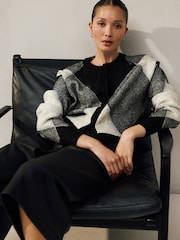 Monochrome Sparkle Argyle Crew Neck Cardigan With Wool - Image 1 of 8