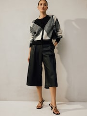 Monochrome Sparkle Argyle Crew Neck Cardigan With Wool - Image 3 of 8