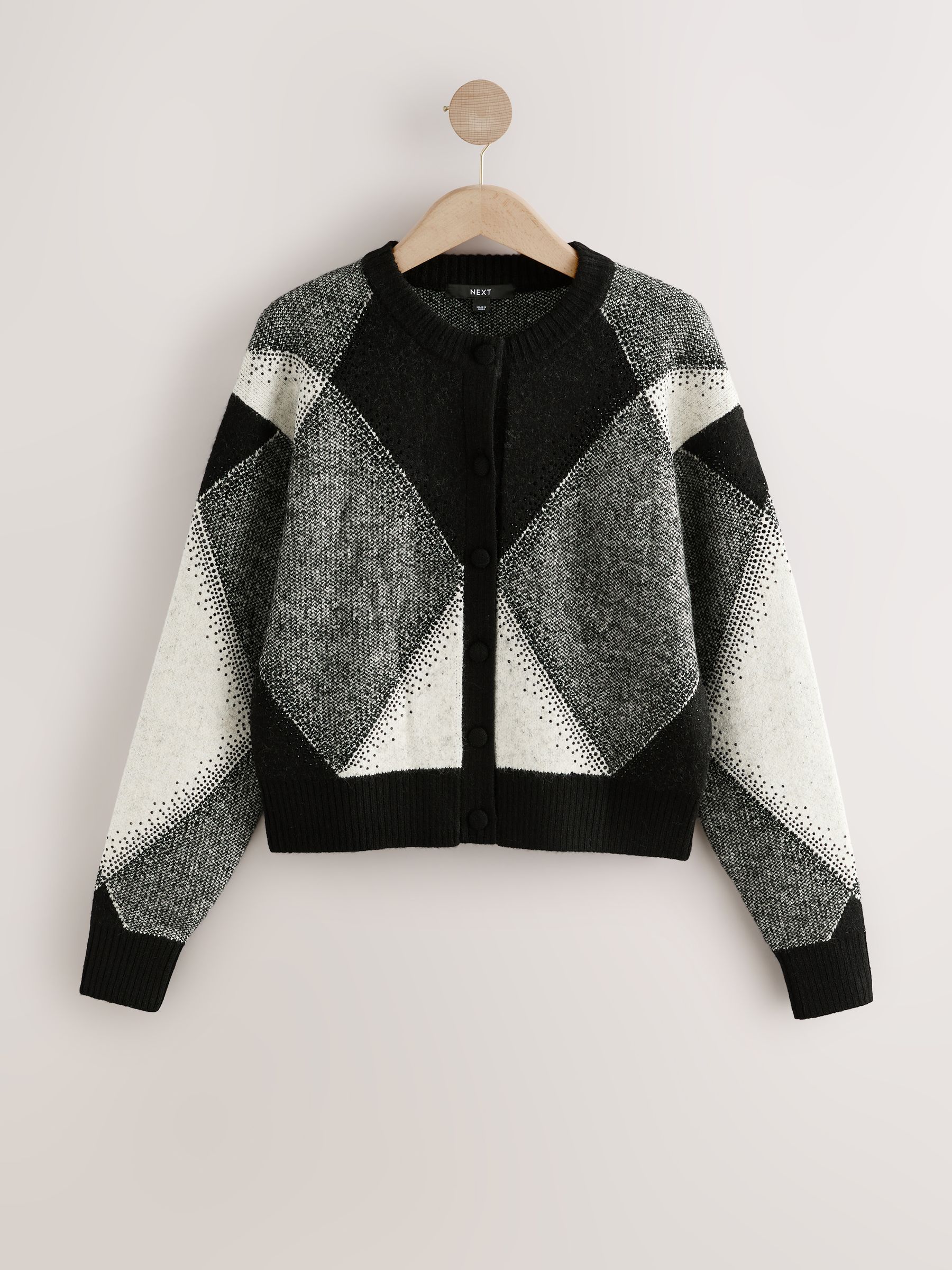 Buy Black/White Sparkle Argyle Embellished Cardigan With Wool from