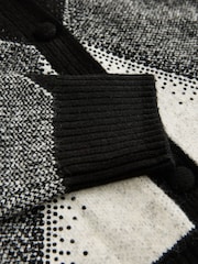 Monochrome Sparkle Argyle Crew Neck Cardigan With Wool - Image 8 of 8