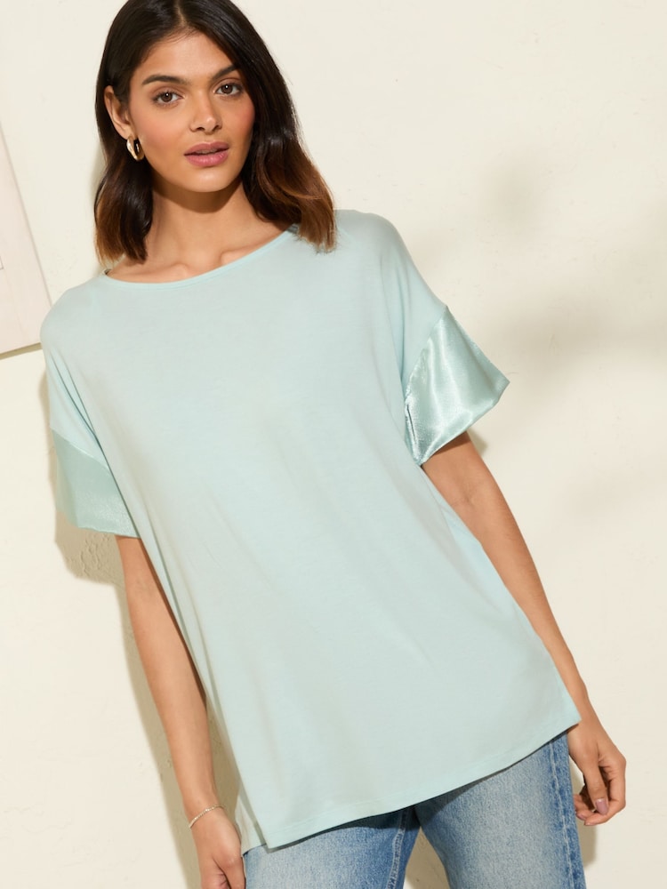 Friends Like These Mint Green Short Sleeve Satin Trim Tunic - Image 1 of 5