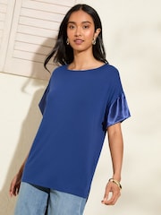 Friends Like These Navy Short Sleeve Satin Trim Tunic - Image 1 of 4