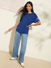 Friends Like These Navy Short Sleeve Satin Trim Tunic - Image 3 of 4