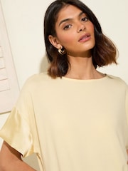 Friends Like These Buttermilk Yellow Short Sleeve Satin Trim Tunic - Image 3 of 4