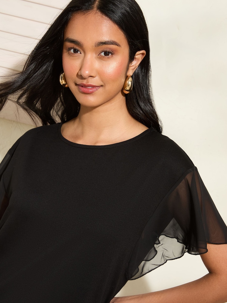 Friends Like These Black Short Sleeve Flutter Trim Tunic - Image 2 of 4