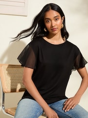 Friends Like These Black Short Sleeve Flutter Trim Tunic - Image 3 of 4