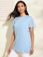 Friends Like These Blue Short Sleeve Flutter Trim Tunic - Image 1 of 5