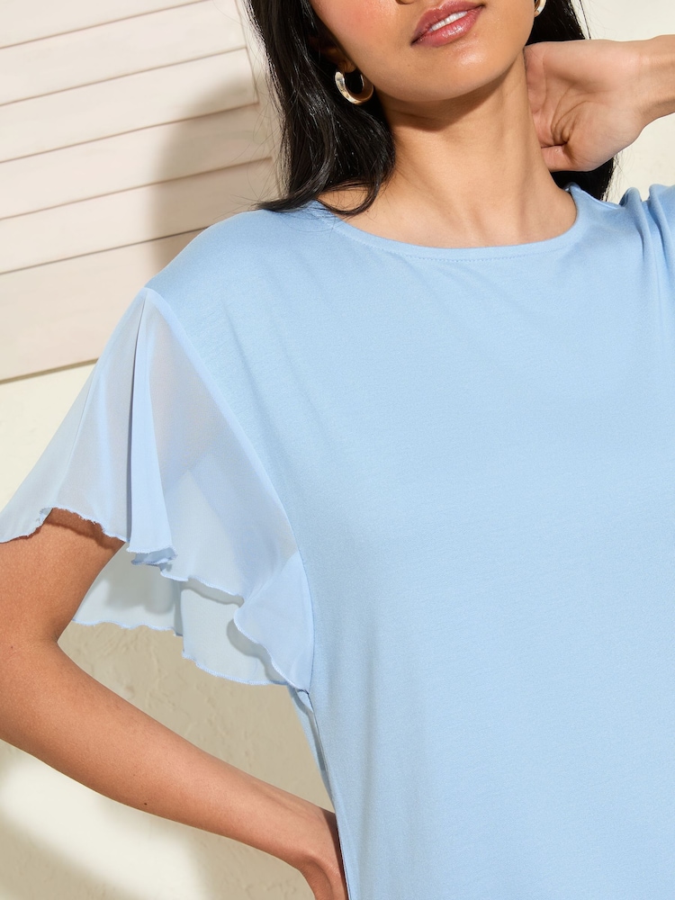 Friends Like These Blue Short Sleeve Flutter Trim Tunic - Image 2 of 5