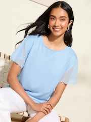 Friends Like These Blue Short Sleeve Flutter Trim Tunic - Image 3 of 5