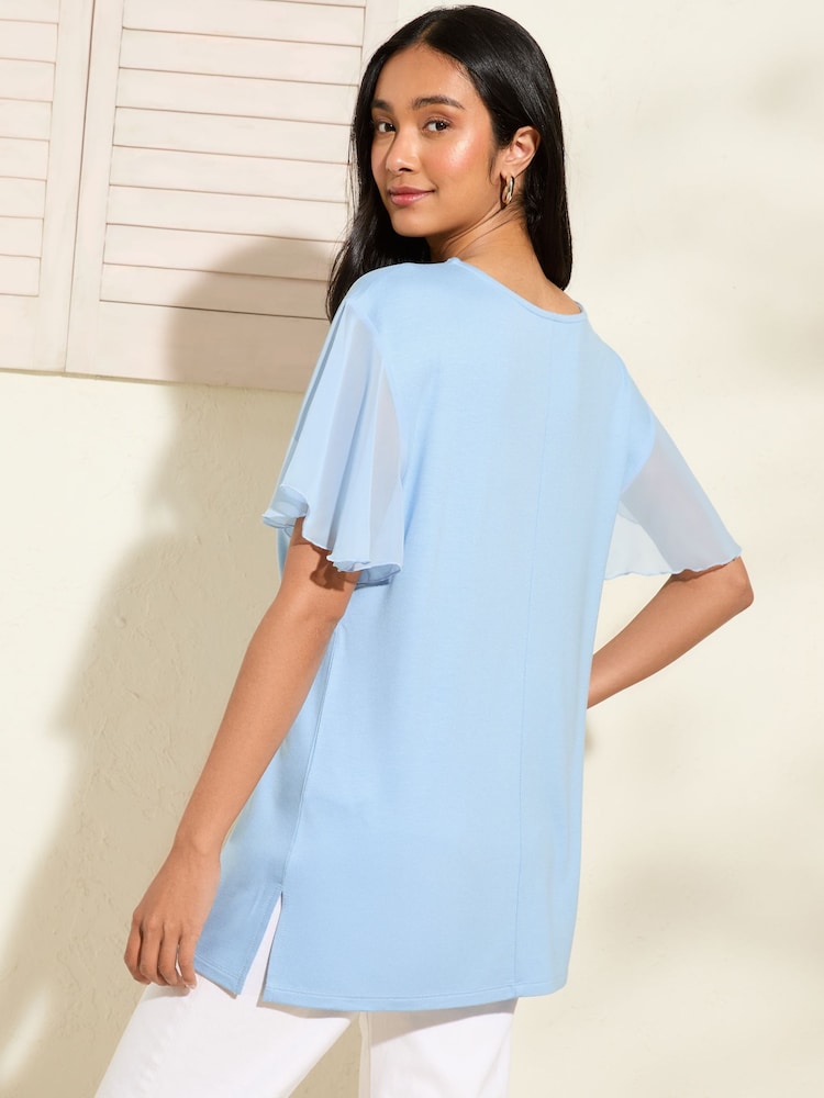 Friends Like These Blue Short Sleeve Flutter Trim Tunic - Image 5 of 5 Friends Like These Blue Short Sleeve Flutter Trim Tunic - Image 5 of 5