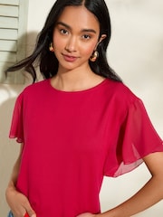 Friends Like These Fushsia Pink Short Sleeve Flutter Trim Tunic - Image 2 of 4