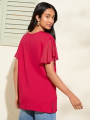 Friends Like These Fushsia Pink Short Sleeve Flutter Trim Tunic - Image 4 of 4