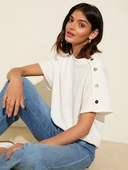 Creme - Friends Like These Button Detail Short Sleeve Tunic - Imagem 1 de 4
