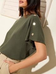 Caqui - Friends Like These Button Detail Short Sleeve Tunic - Imagem 1 de 4