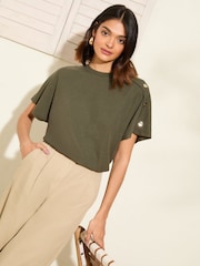 Caqui - Friends Like These Button Detail Short Sleeve Tunic - Imagem 3 de 4