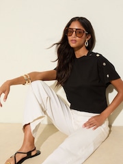 Preto - Friends Like These Button Detail Short Sleeve Tunic - Imagem 3 de 4